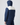 Navy and cream insulated jacket shown from back with hood raised.