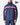 Male model on a dock wearing a navy sailing jacket with red and white stripes layered over a quilted navy mid layer.