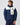 Navy and cream insulated hooded jacket with contrast chest panel detail.