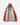 Front view of hooded jacket with zip fully open, displaying interior lining and brand label.