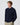 Navy cable knit sweater with crew neck and textured design.