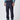 Front view of navy technical trousers with black pocket panel.