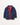 Navy jacket partially unbuttoned and unzipped, revealing a quilted red lining.